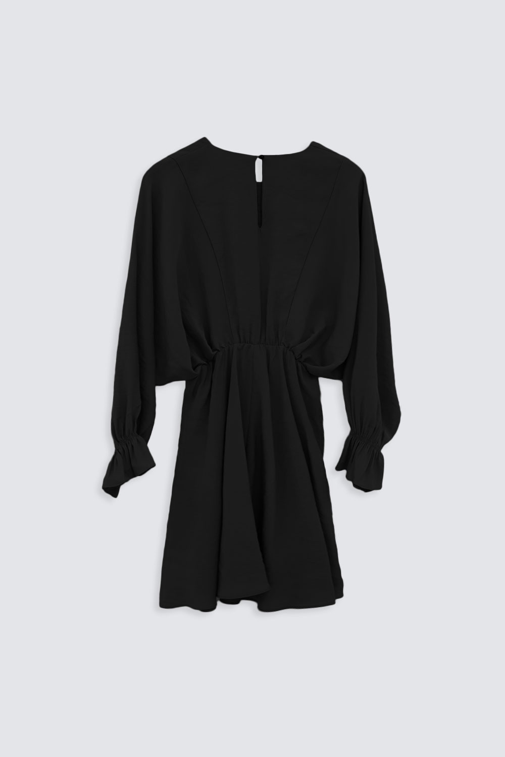 Belden Lastikli Yarasa Kol Klasik Mini Siyah Kadın Elbise