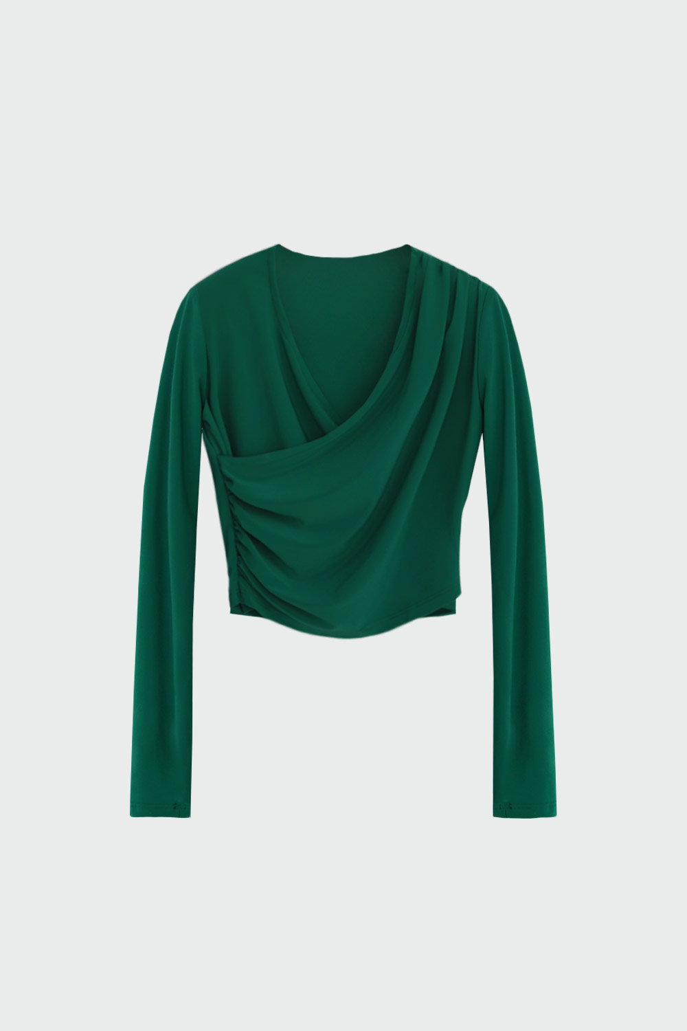 Kruvaze Drape Detaylı Yeşil Kadın Bluz