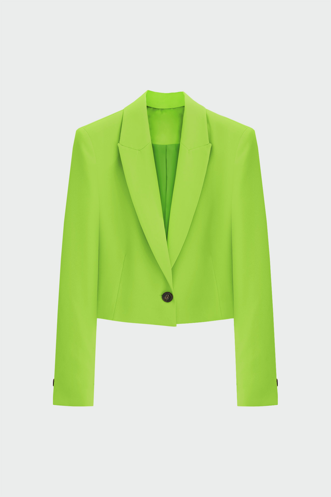Tek Düğmeli Dökümlü Kısa Fıstık Yeşili Kadın Ceket