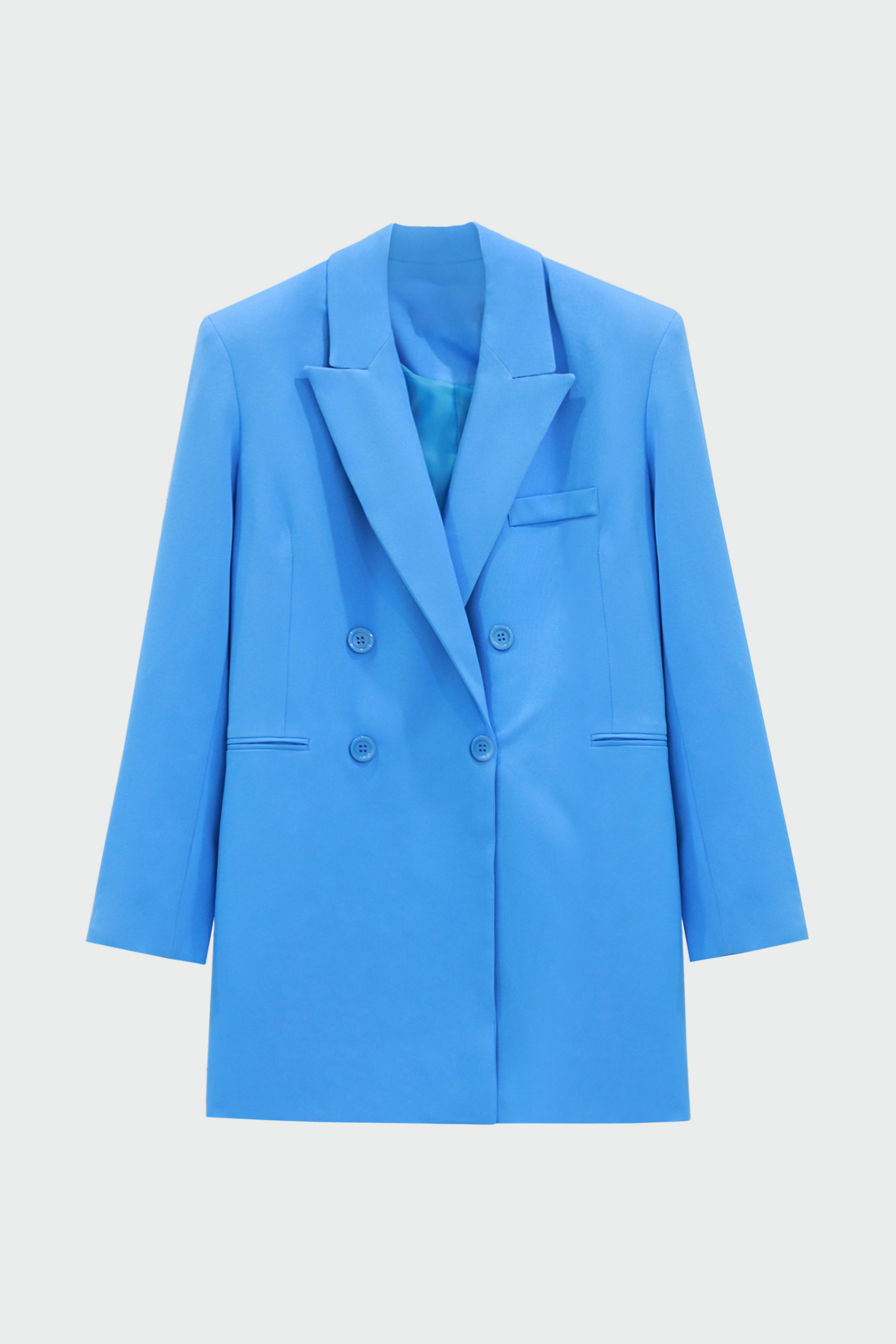 Vatkalı Çok Düğmeli Mavi Kadın Ceket