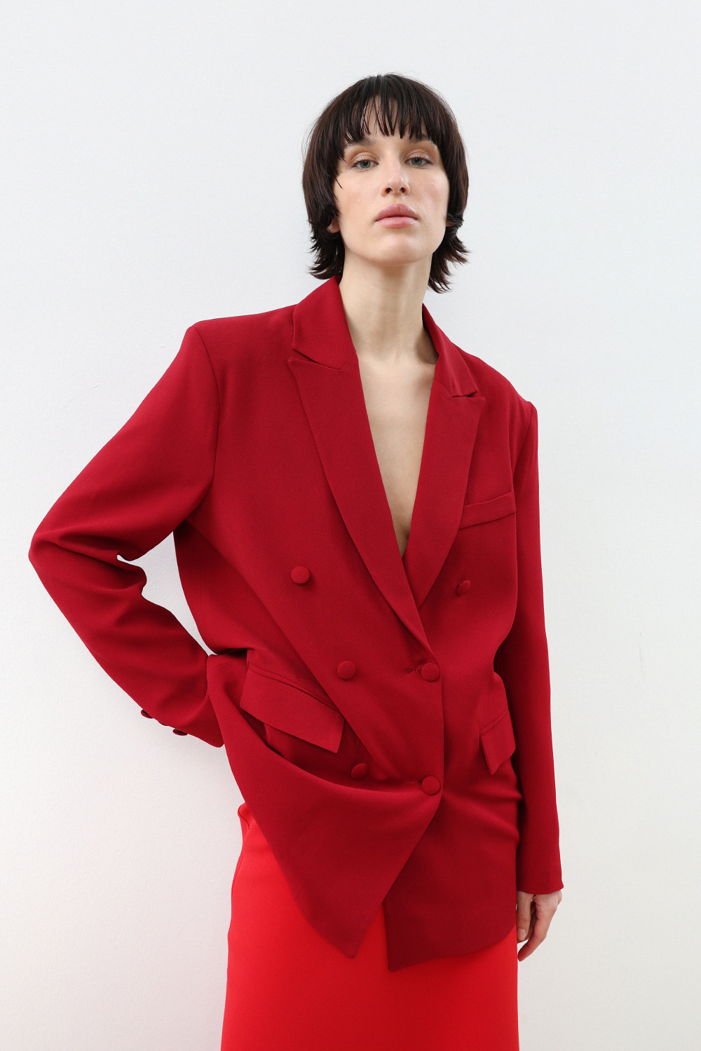 Vatkalı Cep Detaylı Blazer Kırmızı Kadın Ceket