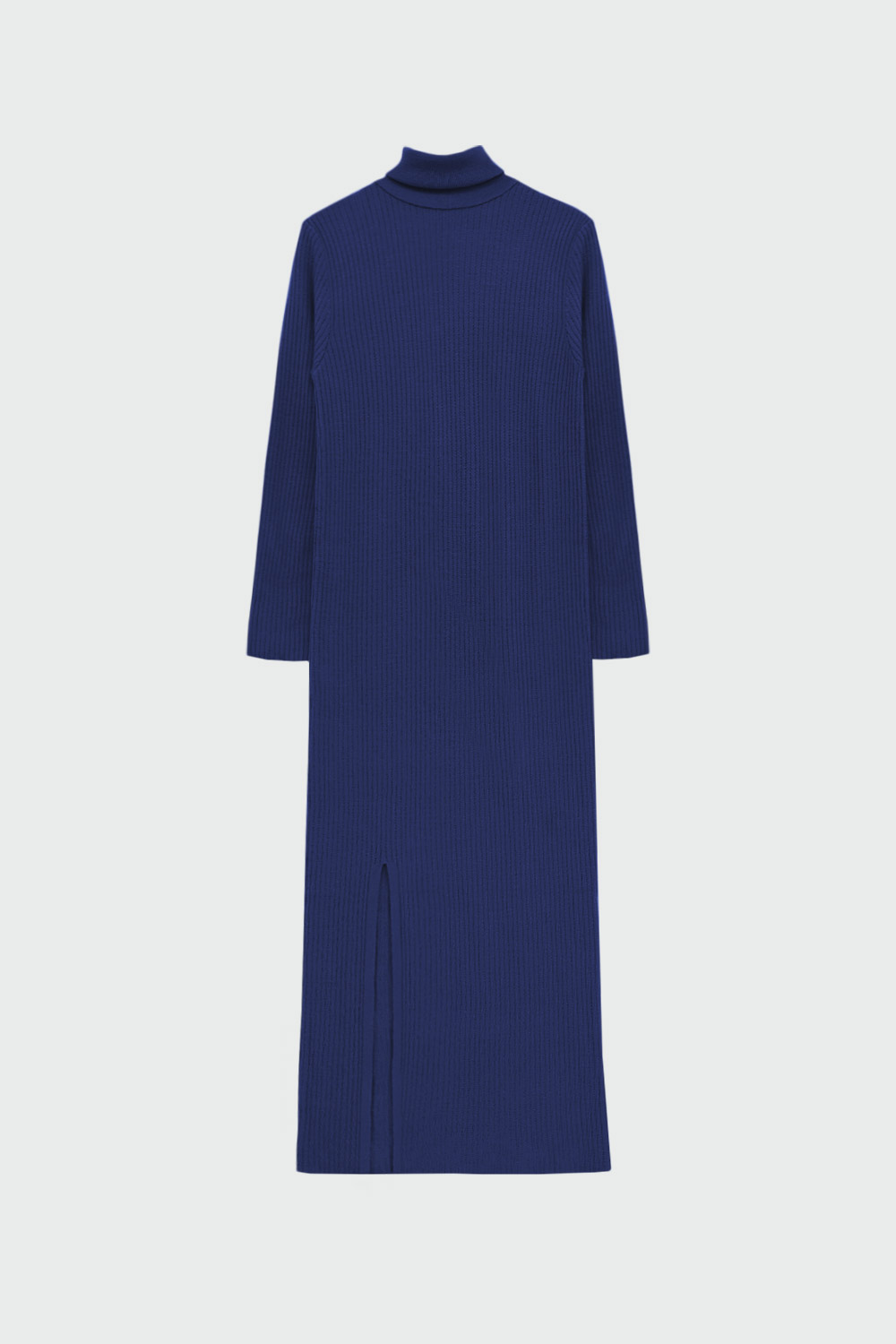 Boğazlı Yırtmaçlı Uzun Mavi Kadın Elbise
