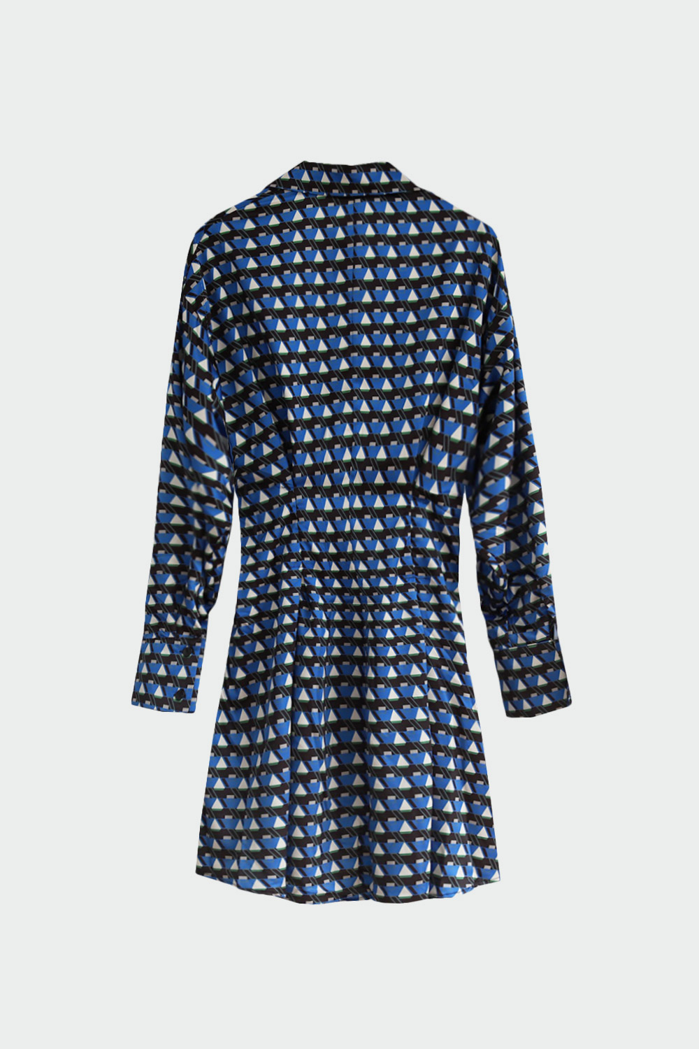 Geometrik Desenli Gömlek Mavi Kadın Elbise