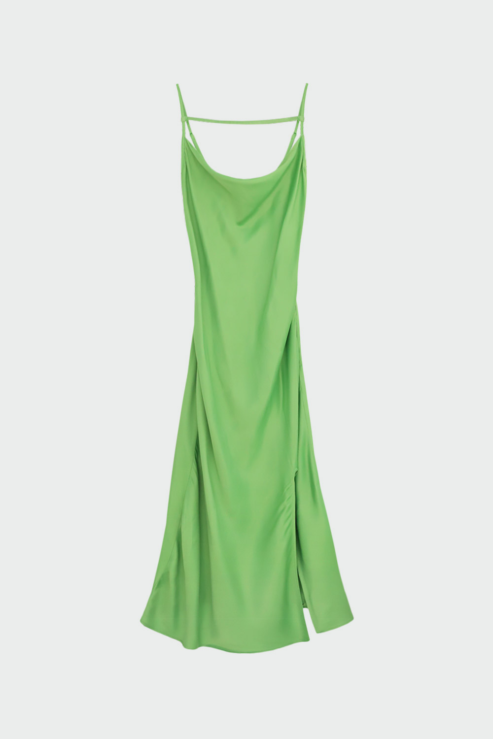 Kayık Yaka Saten Askılı Yeşil Kadın Elbise