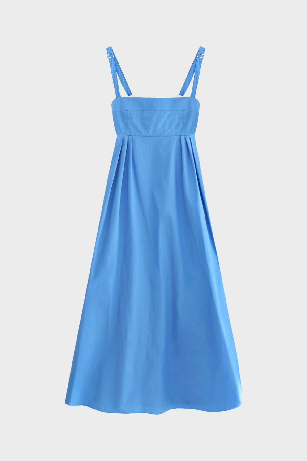 Kalın Askılı Kare Yaka Uzun Mavi Kadın Elbise