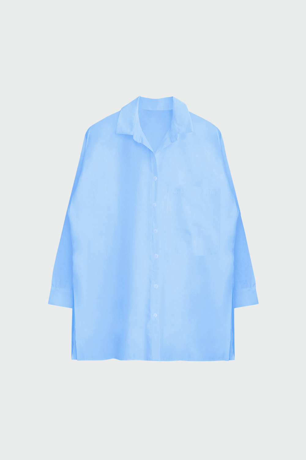 Oversize Düz Kesim Basic Mavi Kadın Gömlek