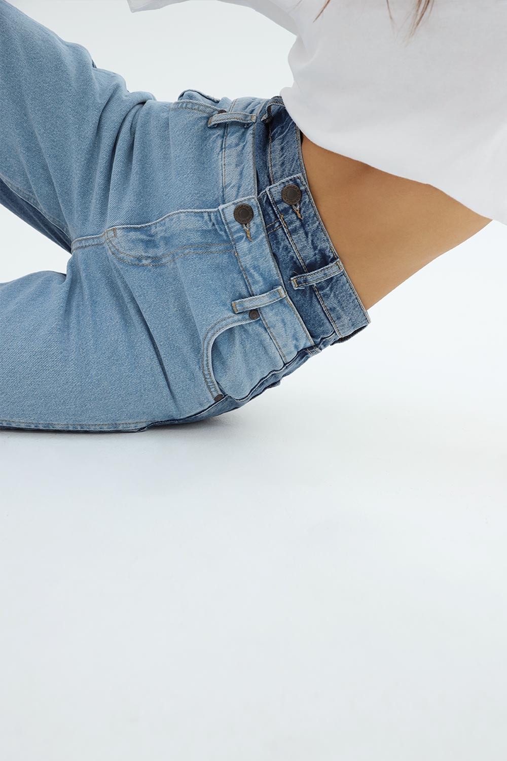 Çift Belli Jean Açık Mavi Kadın Denim / Pantolon