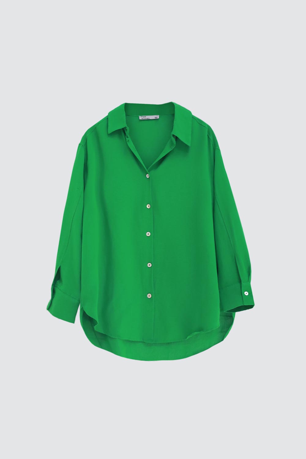 Oversize Düğme Detaylı Asimetrik Kesim Yeşil Kadın Gömlek