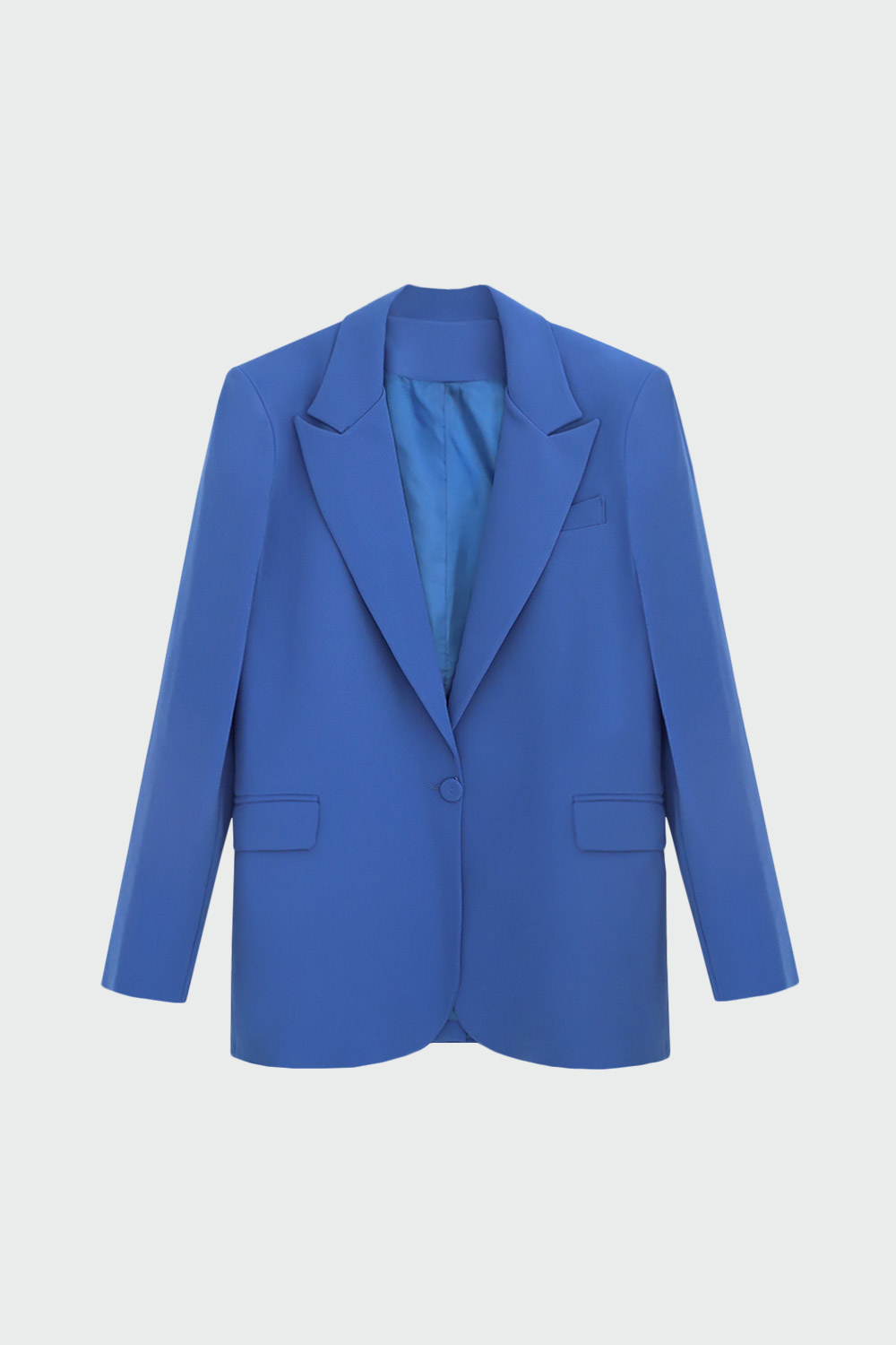 Oversize Tek Düğmeli Blazer Mavi Kadın Ceket