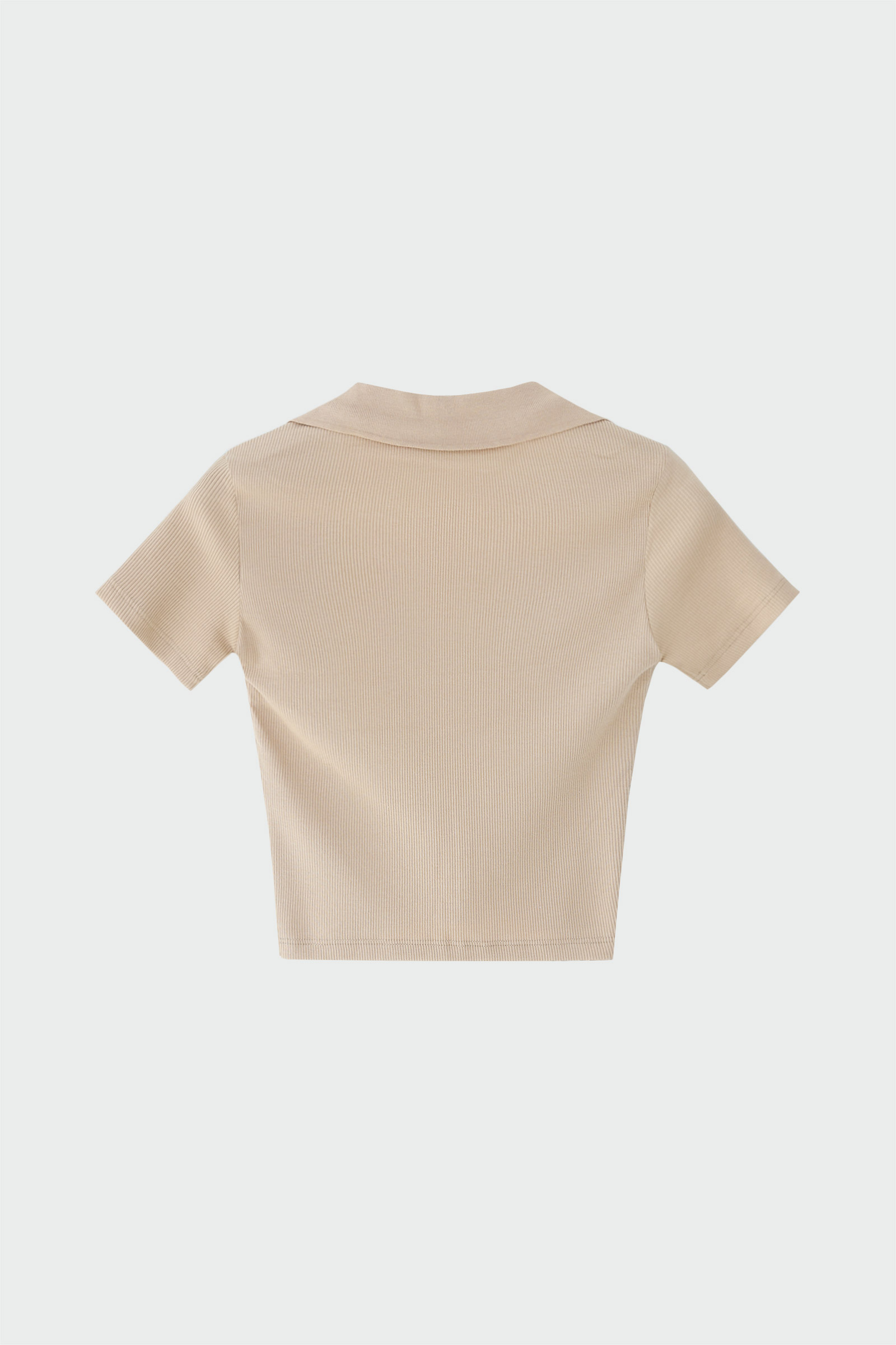 Polo Yaka Fitilli Crop Bej Kadın Basic Tişört
