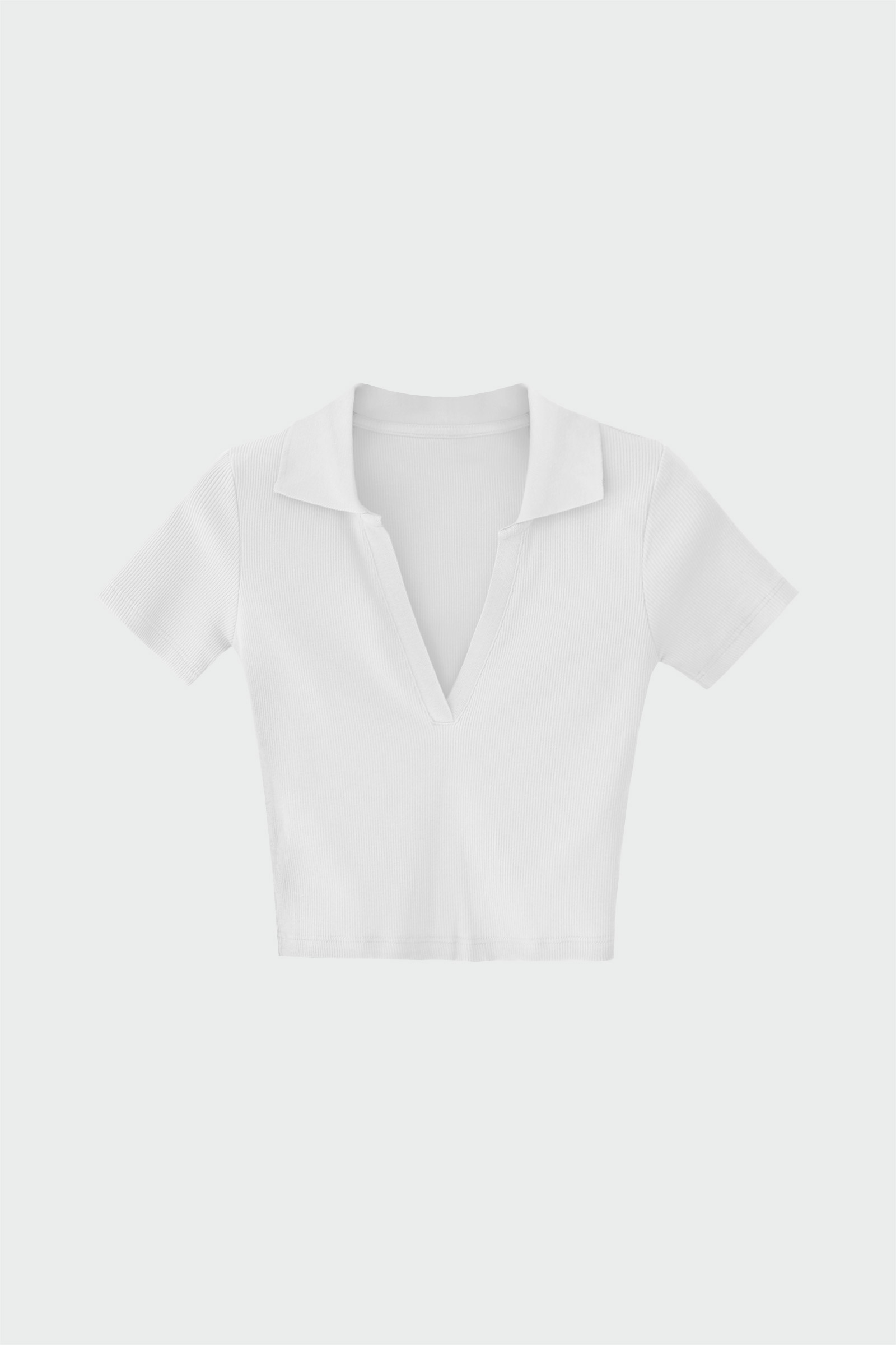 Polo Yaka Fitilli Crop Beyaz Kadın Basic Tişört
