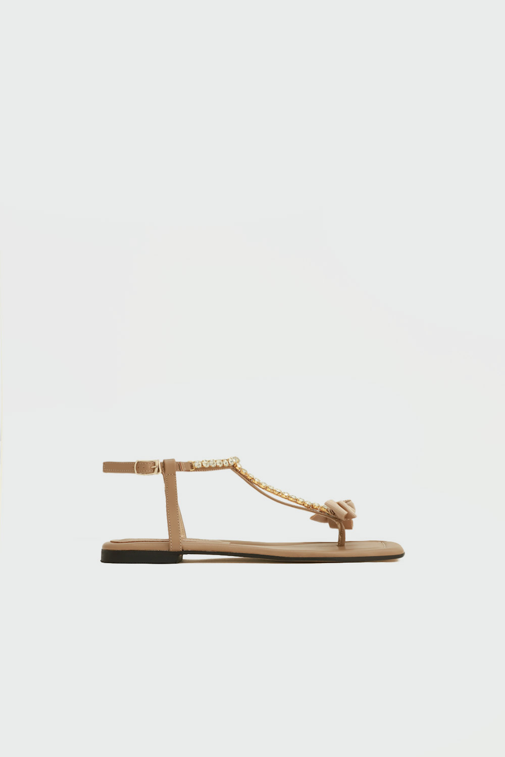 Tatu Taşlı Parmak Arası Kurdele Detaylı Cappucino Kadın Sandalet