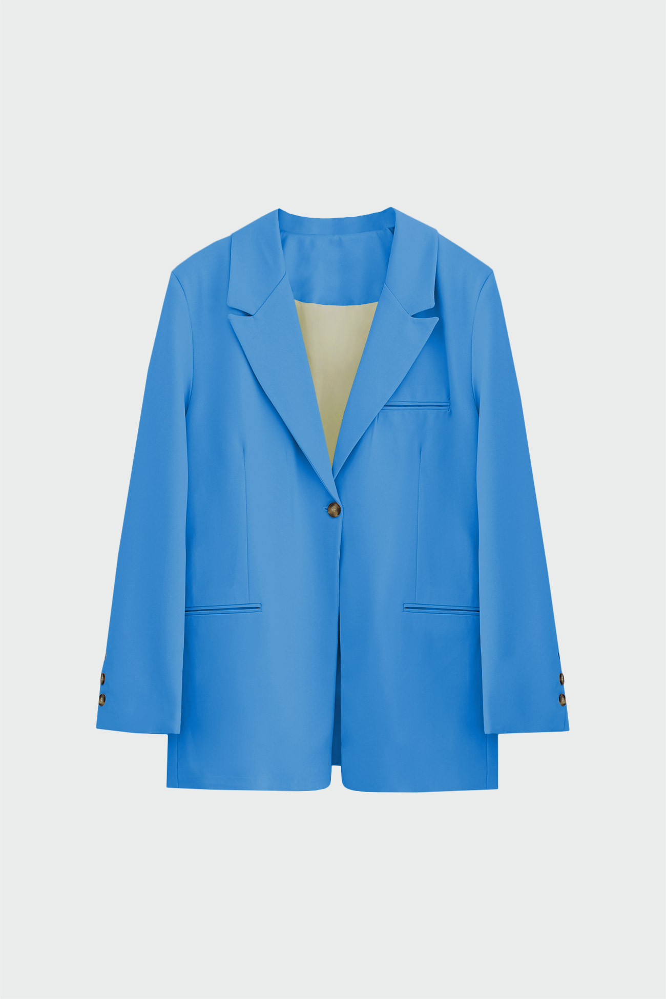 Tek Düğmeli Cep Detaylı Blazer Mavi Kadın Ceket