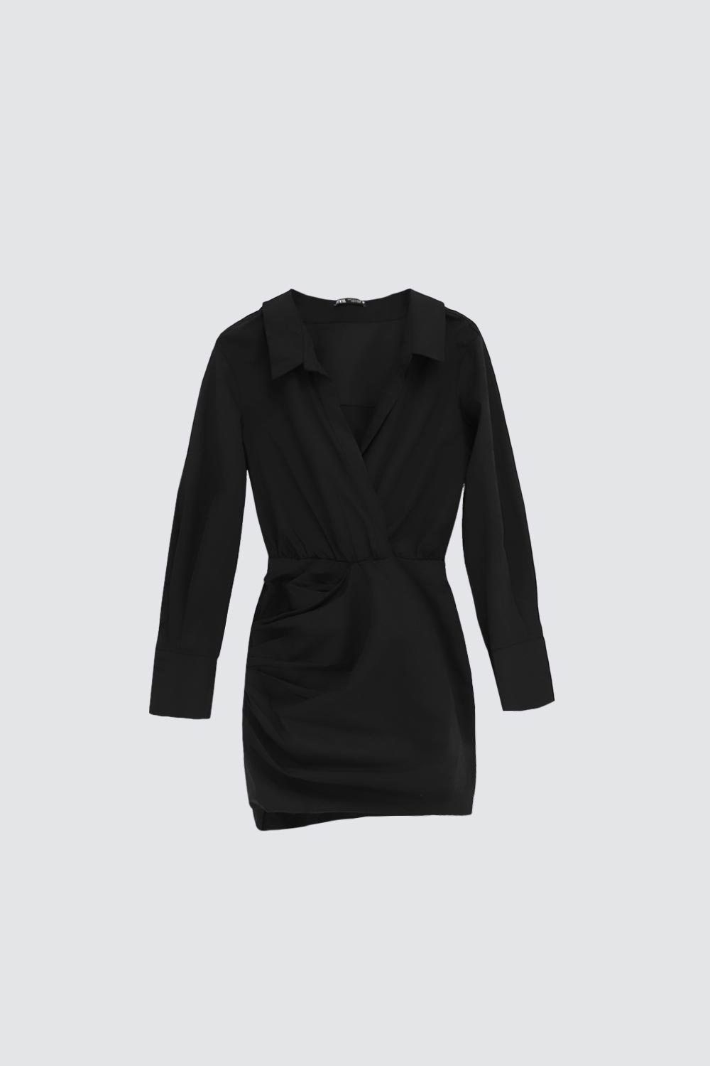 V Yaka Gömlek Belden Oturmalı Siyah Kadın Elbise