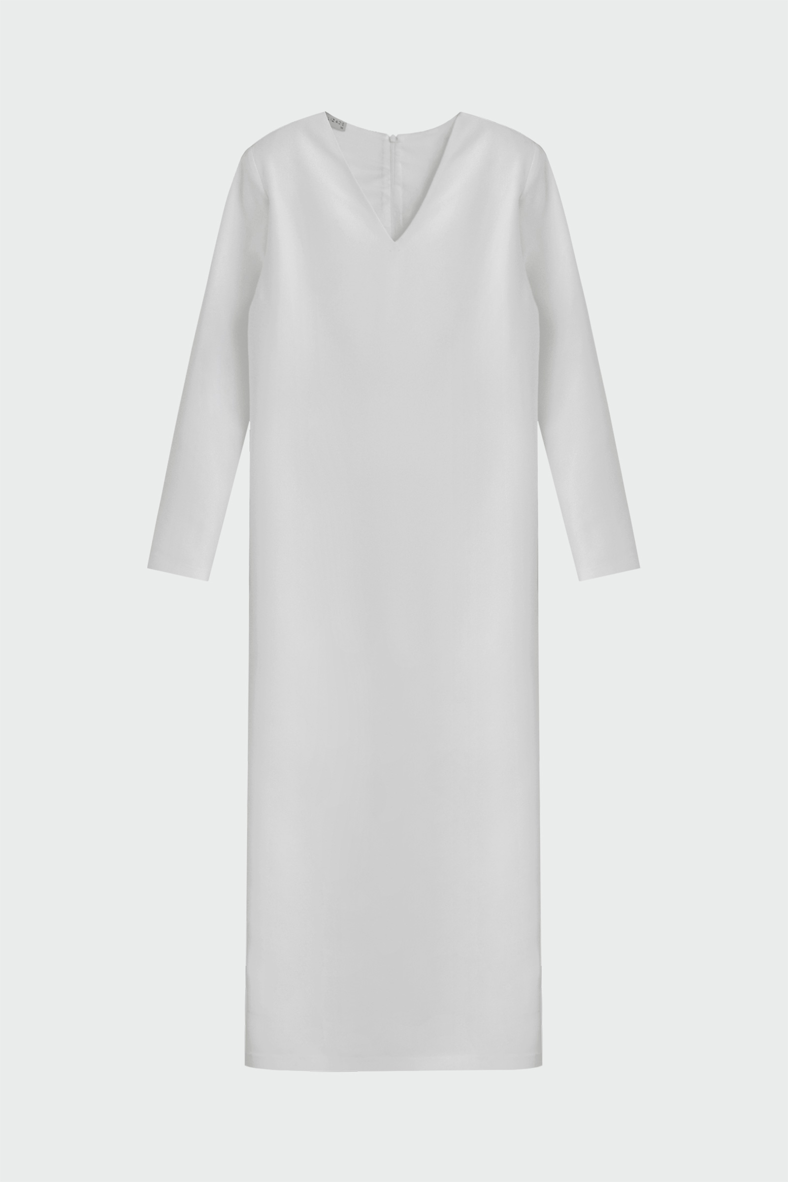 V Yaka Vatkalı Uzun Beyaz Kadın Elbise