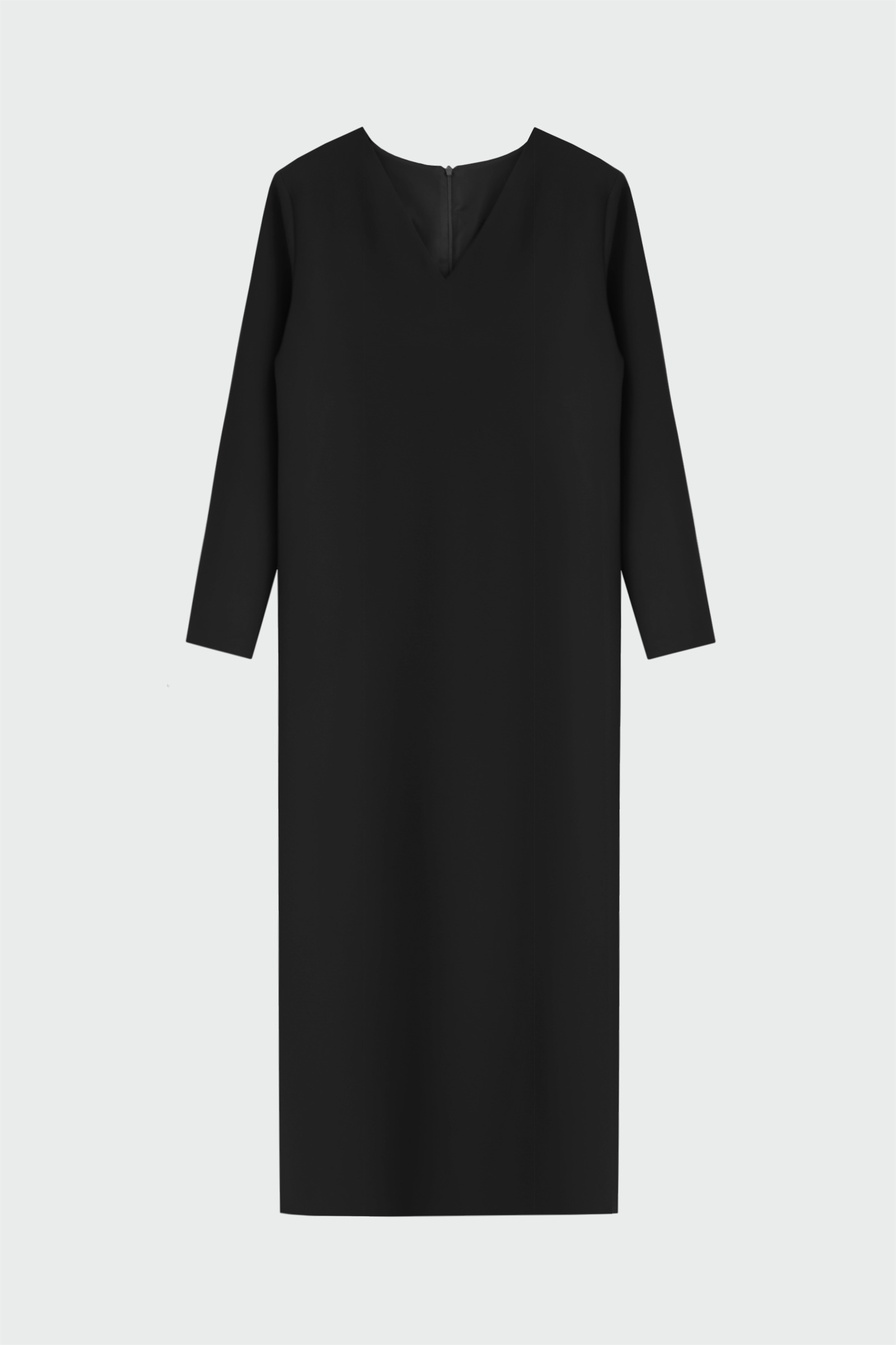 V Yaka Vatkalı Uzun Siyah Kadın Elbise
