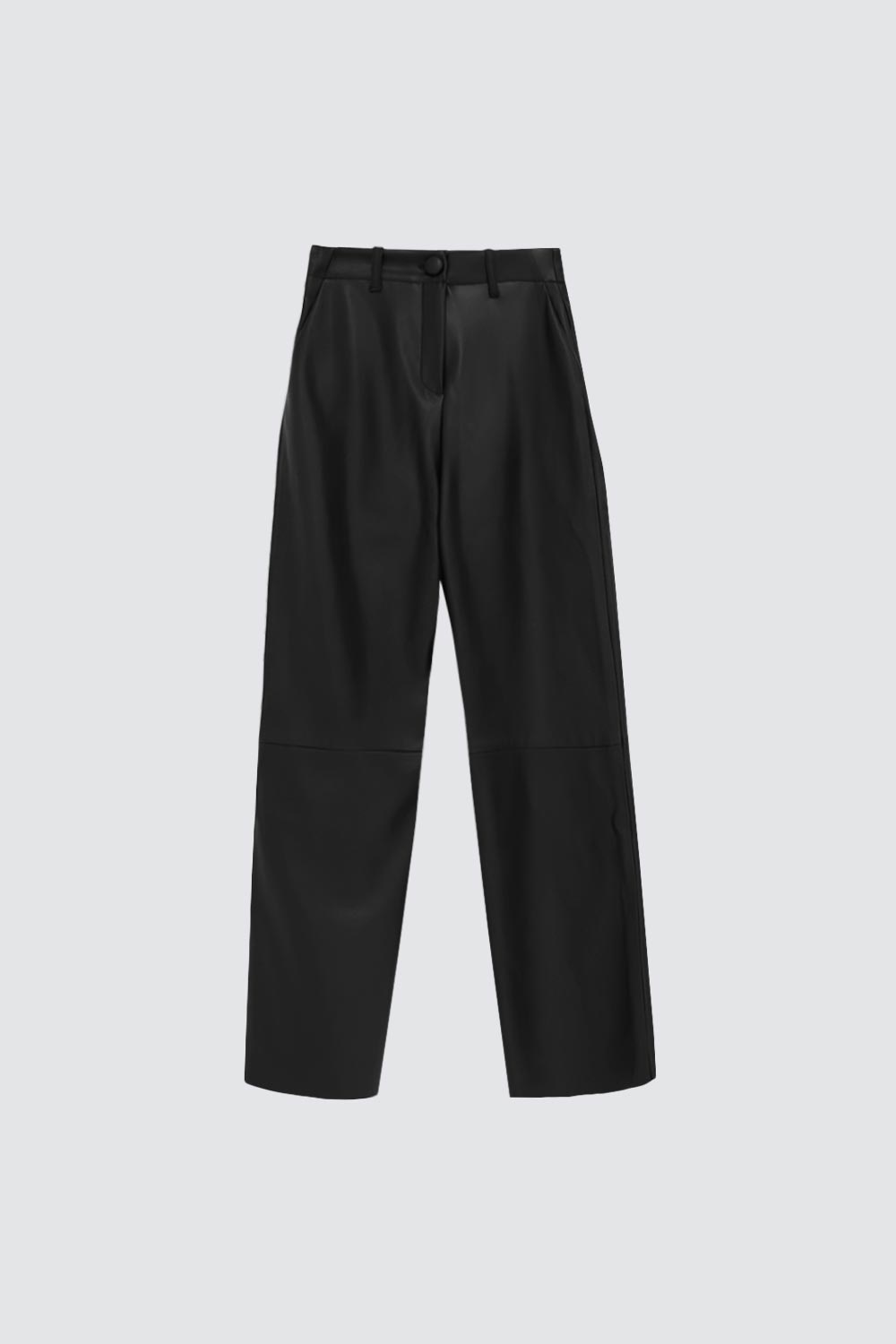 Yüksek Bel Düz Paça Deri Siyah Kadın Denim / Pantolon