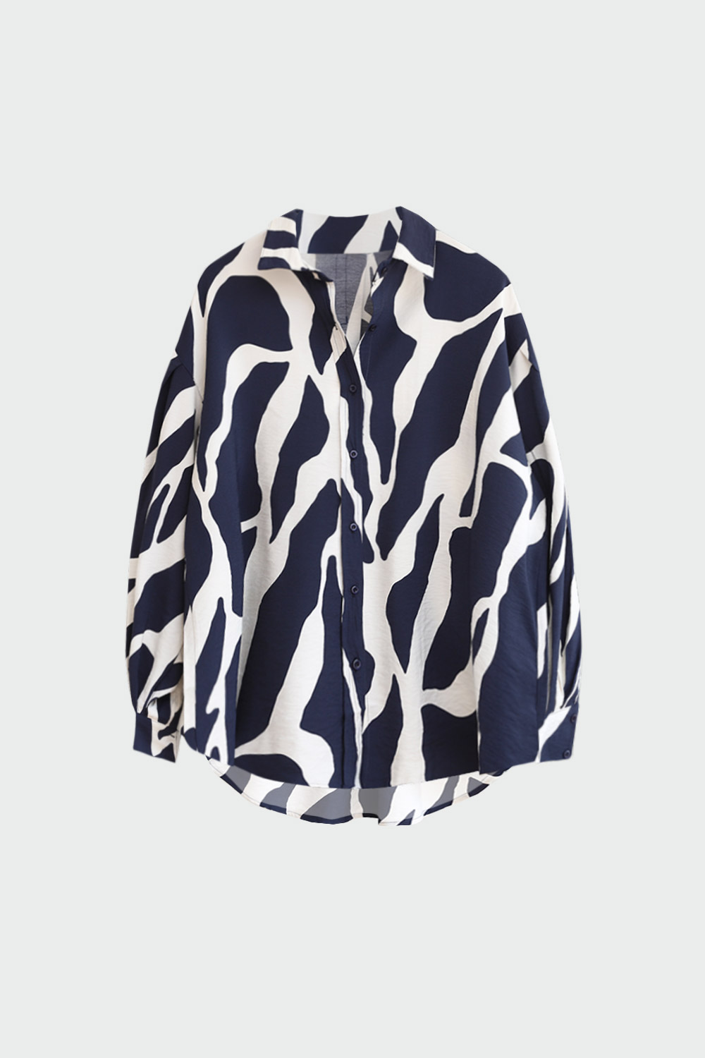 Zebra Desen Oversize Lacivert Kadın Gömlek